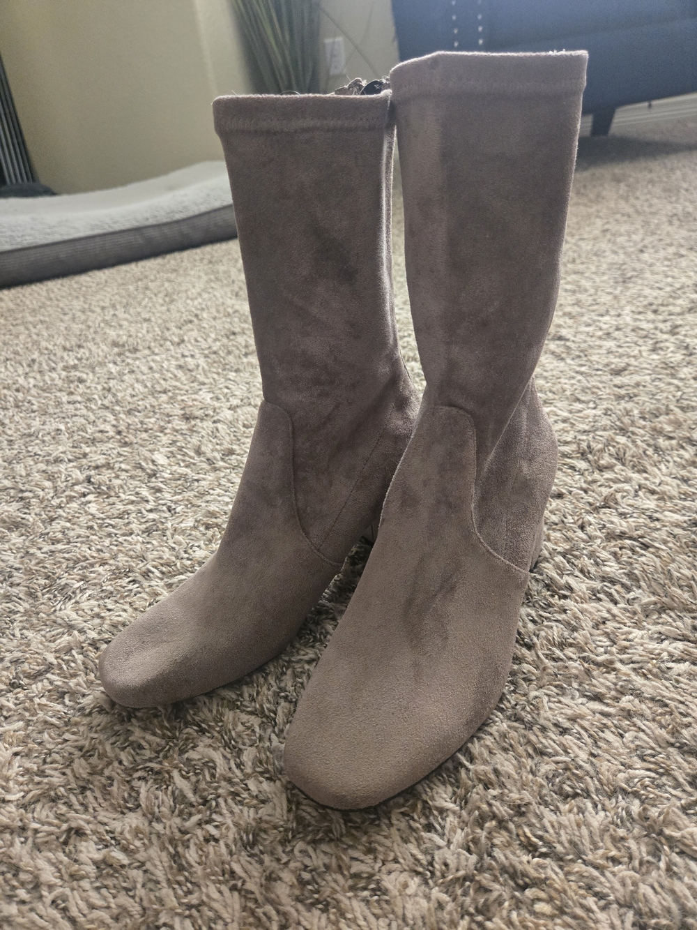 Women's Taupe Suede Block Heel Silent D Boots View 2